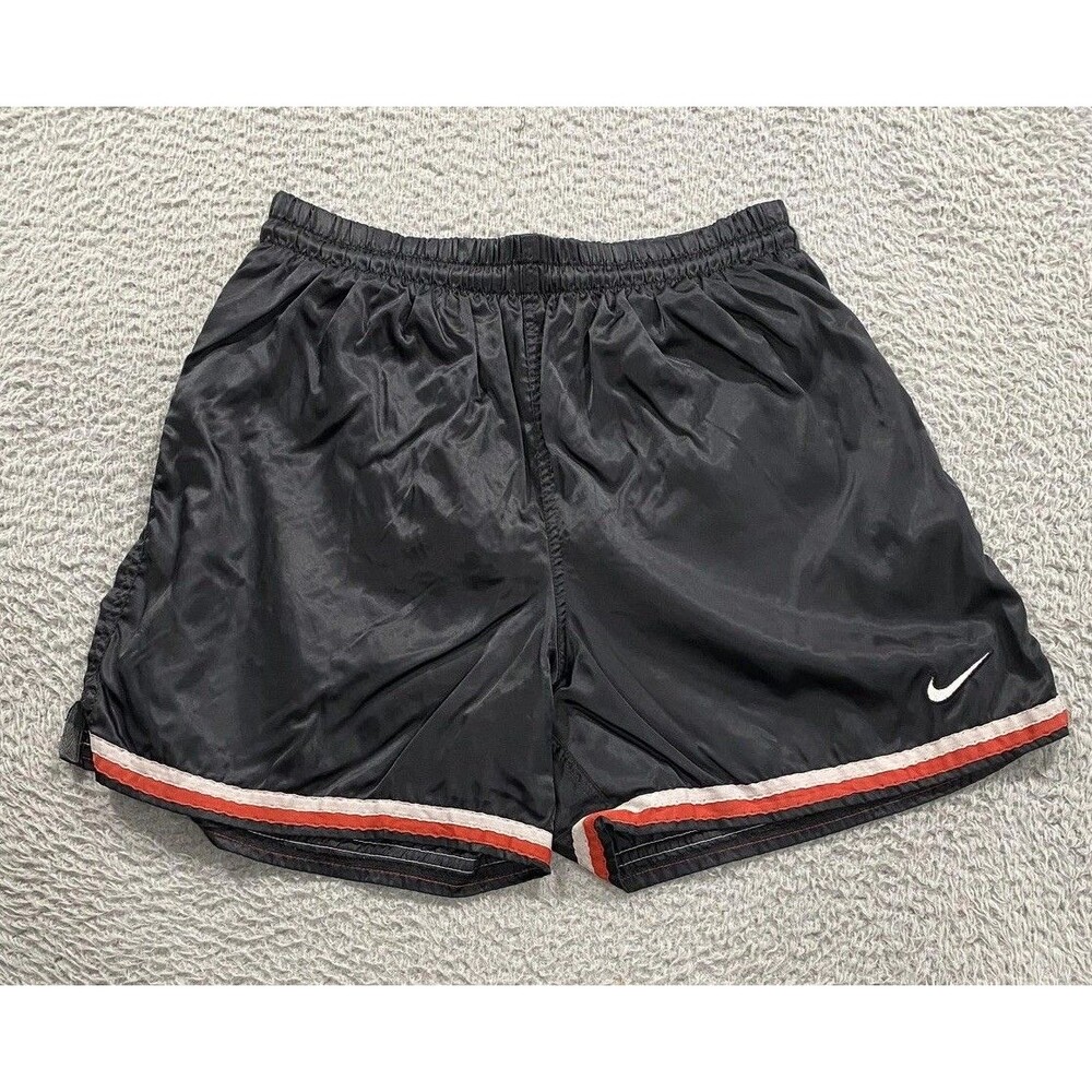 VTG Nike Shorts Youth Large 12-14 Black Red Dazzle Running Lined Split Hem 90s
